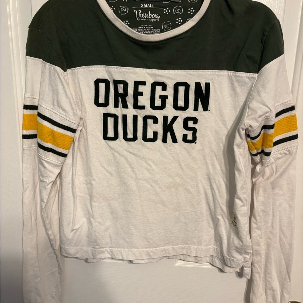 Pressbox Oregon Ducks White and Green Long Sleeve Shirt
